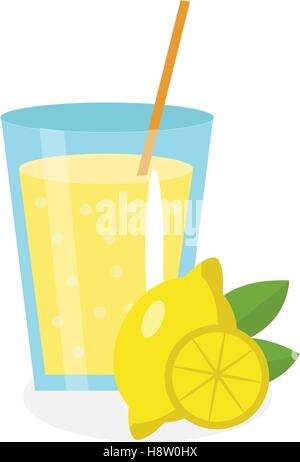 Zitronensaft, Limonade, in einem Glas. Frisch isoliert auf weißem Hintergrund. Obst und Symbol. trinken. Cocktail. Vektor-illustration Stock Vektor