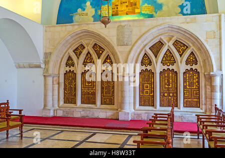 Die doppelte Arche in der östlichen Wand of Yohanan Ben Zakkai Synagogue, vier sephardische Synagogen Komplex Stockfoto