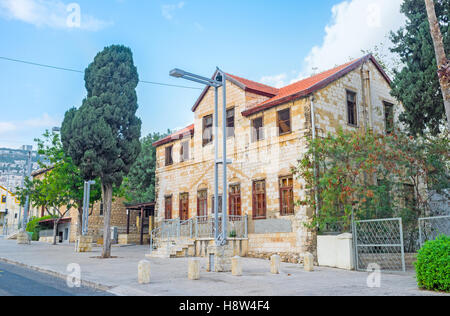 Die deutsche Kolonie ist eines der interessantesten gemütlichen und stimmungsvollen Viertel in Haifa, Israel. Stockfoto