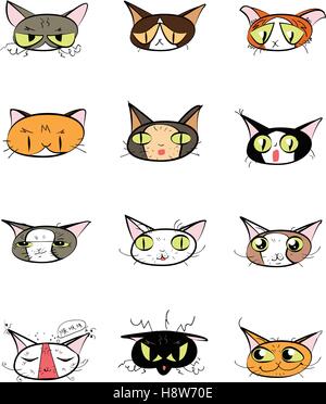 Toll entwickelt, Satz von niedlichen Cartoon-Katzen, die in verschiedenen Vorlagen verwendet werden können Stock Vektor