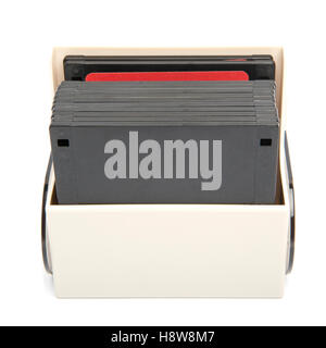 Isolierte Bild des Schrankes Diskette Veranstalter gefüllt mit Disketten Stockfoto
