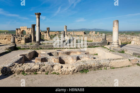 Die antike Stadt Volubilis im Bereich Zerhoun-Massivs von Marokko Stockfoto