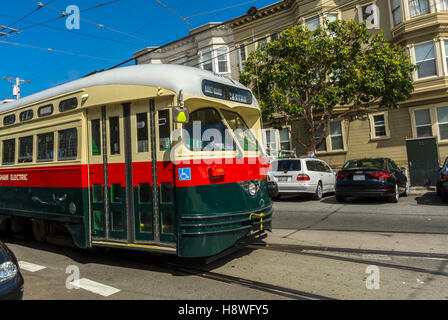 San Francisco, CA, USA, Street Scene, historische Seilbahn, Vintage Trolley, das castro-Viertel, Straße 1950s Stockfoto