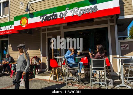 Sausalito, CA, USA, Vorderseite, Terrasse, People Sharing Mahlzeiten, italienische Pizzeria Restaurant, 'Taste of Rome » Tourist Downtown Stockfoto