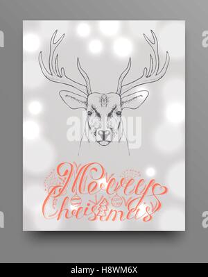 handgezeichnete Hirschkopf mit Hörnern Vektor-illustration Stock Vektor