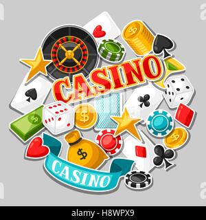 Casino-Glücksspiel-Hintergrund-Design mit Spiel Aufkleber Objekte Stock Vektor