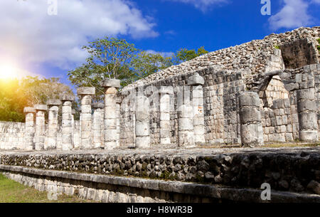 Halle der Tausend Säulen - Spalten in Chichen Itza, Mexiko Stockfoto