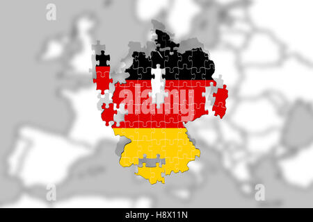 Deutschland zerfallen in Europa, Puzzle mit Nationalflagge Stockfoto