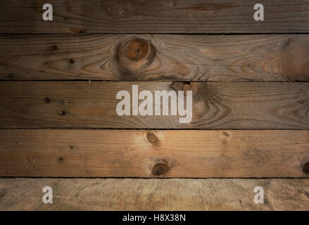 Natürliches Holz Dielen auf Jute-Stoff, mit textfreiraum Hintergrund stehen. Stockfoto