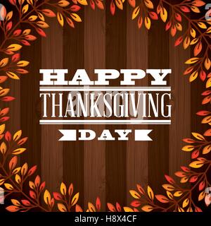 happy Thanksgiving Karte mit Blätter Kranz über hölzerne Hintergrund. farbenfrohes Design. Vektor-illustration Stock Vektor