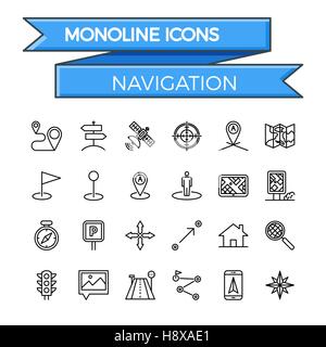 Navigation-Linie-Icon-Set. Navigation-Symbol Vektor. Navigationssymbol flach. Navigation-Symbolbild. Navigationssymbol JPEG. Navigationssymbol EPS. Navigation ich Stock Vektor