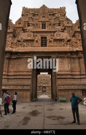 Keralantakan Tiruvasal, zweiter Eingang Gopura, Brihadisvara-Tempel, Thanjavur, Tamil Nadu, Indien. Stockfoto