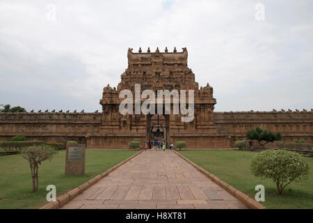Rajarajan Tiruvasal dritten Eingang Gopura, Brihadisvara-Tempel, Thanjavur, Tamil Nadu, Indien. Stockfoto