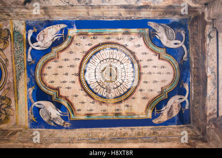 Malereien an der Decke, Nandi Mandapa, Brihadisvara-Tempel, Thanjavur, Tamil Nadu, Indien. Stockfoto