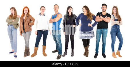 Gruppe von Jugendlichen in einem weißen Hintergrund isoliert Stockfoto