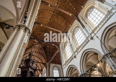 Amsterdam, Niederlande - 1 August 2016: de nieuwe Kerk in Dam. Es ist das 15. Jahrhundert Kirche nun als Ausstellungsfläche genutzt, für Orgel Erwägungsgrund Stockfoto