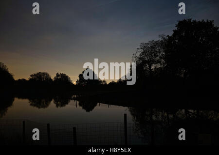 Hampstead Heath (Highgate Teiche) in der Nacht mit dem Shard nur sichtbar in der Ferne Stockfoto