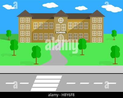 Schulgebäude und Schulhof Stock Vektor
