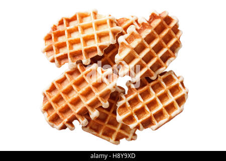 Belgische Waffeln isoliert auf weißem Hintergrund hautnah. horizontale Stockfoto