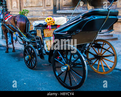 Pferd und Wagen in den Quattro Canti, eines achteckigen vier Seiten des barocken Platz in Palermo - Italien Stockfoto