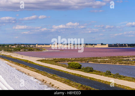 Les Remparts Côté Sud Vue des Salins du Midi Aigues-Mortes, Camargue - Frankreich Stockfoto