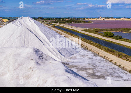 Les Remparts Côté Sud Vue des Salins du Midi Aigues-Mortes, Camargue - Frankreich Stockfoto