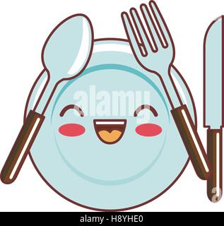 Teller und Besteck Kawaii Stil Vektor Illustration design Stock Vektor