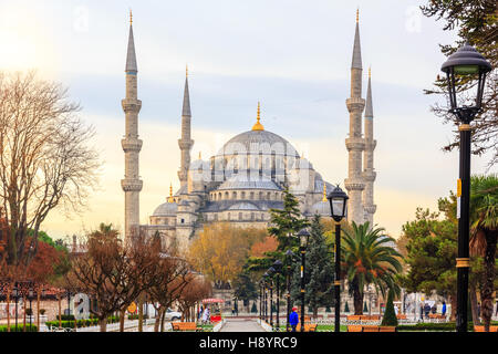 Sultan Ahmed (blaue Moschee) in Istanbul, Türkei-Sonnenaufgang Stockfoto