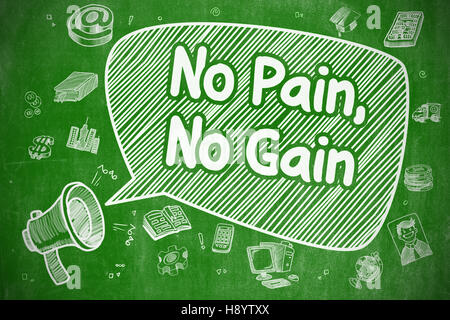 No Pain, No Gain - Cartoon Illustration an grüne Tafel. Stockfoto