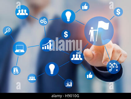 Geschäftserfolg, Geschäftsmann Zeichnung Diagramm, Konzept über erfolgreiche Vision, Ideen, Innovation und Strategie Stockfoto