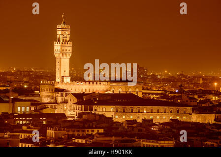 Nachtansicht des Palazzo Vecchio Stockfoto