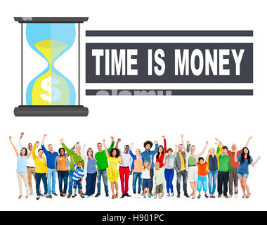 Zeit Geld Stunde Glas Menschen Geschäftskonzept Stockfoto
