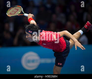 Die O2-Arena, London, UK. 16. November 2016. Tag 4 singles Match setzt Andy Murray (GBR) V Kei Nishikori (JPN) in dem, was die längste Best-of-Three Match (3 h 20 min) in die ATP World Tour Finals seit 1991 als Zeiten erste waren mit Murray gewann schließlich aufgenommen. Bildnachweis: Sportsimages/Alamy Live-Nachrichten. Stockfoto