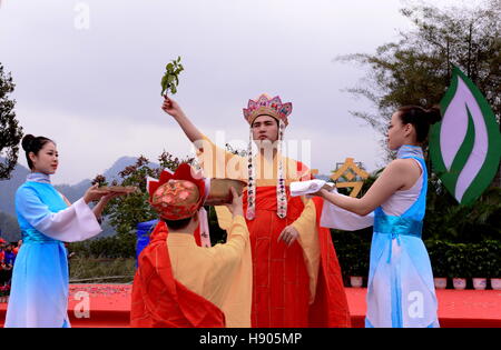 Wuyishan, Chinas Provinz Fujian. 17. November 2016. Während die 2016 Wuyishan International Zen-Tee Kulturfestival in Wuyishan, Südost-China Fujian Provinz, 17. November 2016 zeigen Akteure eine Tee-Zeremonie. Bildnachweis: Zhang Guojun/Xinhua/Alamy Live-Nachrichten Stockfoto