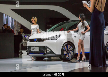 Detroit, USA. 9. Januar 2017. Chinesische Automarker GAC enthüllt seine GE3 Elektroauto auf der North American International Auto Show. © Jim West/Alamy Live-Nachrichten Stockfoto