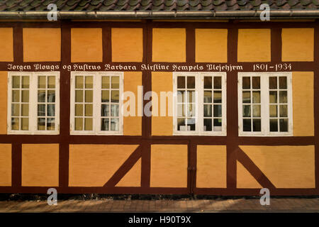 Traditionell gebaute Haus mit einem Text in der Stadt von Faaborg, Dänemark Stockfoto
