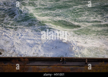 Wellen des Atlantiks lash Boulevard de Prince de Galles in der Resort Biarritz in der baskischen Region von Frankreich, März 2013 Stockfoto