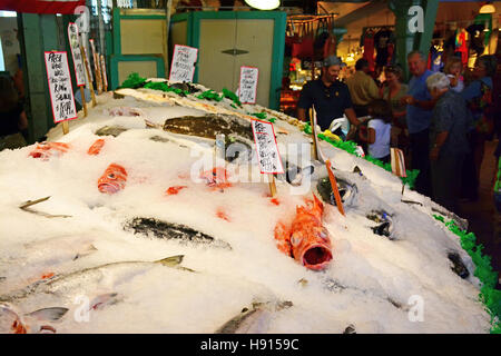 Hecht legen Fisch Markt, Seattle, Washington Stockfoto