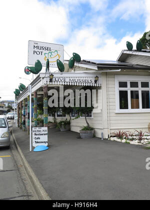 Muschel-Geschäfte in Havelock, Südinsel, Neuseeland Stockfoto