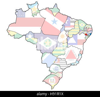 Staates Alagoas auf Administration Karte von Brasilien mit Flaggen Stockfoto