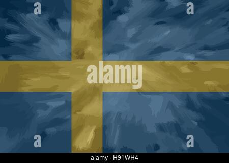 Schweden-bemalt / gezeichnete Vektor-Flagge. Dramatische, ungewöhnliche Optik. Vektor-Datei enthält Flagge und Textur-Layer Stock Vektor