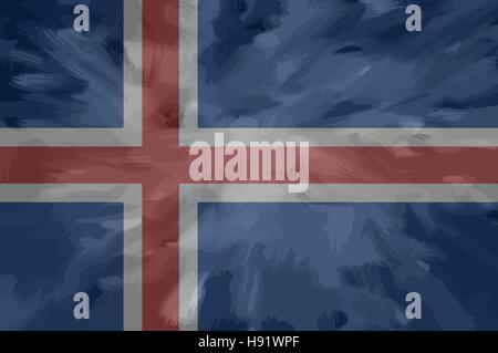 Island-bemalt / gezeichnete Vektor-Flagge. Dramatische, ungewöhnliche Optik. Vektor-Datei enthält Flagge und Textur-Layer Stock Vektor