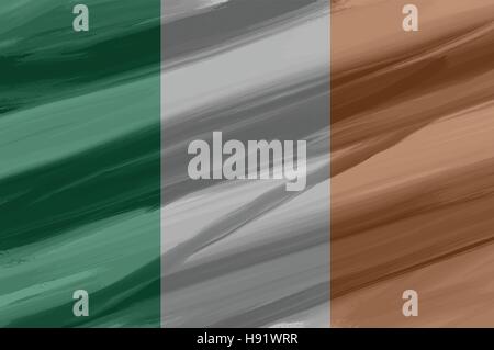 Irland bemalt / gezeichnete Vektor Flagge. Dramatische, ungewöhnliche Optik. Vektor-Datei enthält Flagge und Textur-Layer Stock Vektor