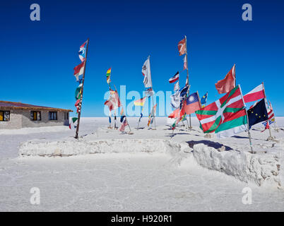 Bolivien Potosi Abteilung Daniel Campos Provinz-Ansicht des Hotel de Sal Playa Blanca das erste Salz Hotel am Salar de Uyuni. Stockfoto