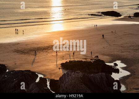 Sonnenuntergang am Combesgate Beach, Mortehoe, Devon Stockfoto