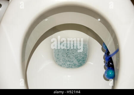 Saubere Toilette mit chemischen Reinigungsmitteln befestigt im Restaurant in Berlin November 2016 Deutschland, Europa KATHY DEWITT Stockfoto