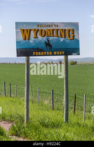 Herzlich Willkommen Sie in Wyoming Zeichen Nahaufnahme Stockfoto