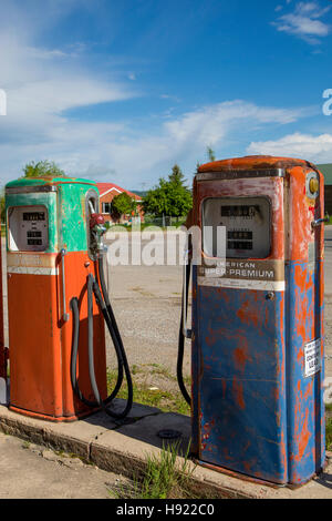 Alte Tankstelle in Wyoming Stockfoto