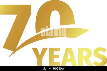 Isolierte Abstract golden 70. Jubiläumslogo auf weißem Hintergrund. die Nummer 70 Schriftzug. Siebzig Jahre Jubiläum Feier Symbol. 70. Geburtstag-Emblem. Vektor-Illustration. Stock Vektor