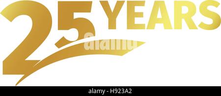 Isolierte Abstract golden 25. Jubiläumslogo auf weißem Hintergrund. 25 Nr. Schriftzug. 25 Jahre Jubiläum Feier Symbol. Geburtstag-Emblem. Vektor-Illustration. Stock Vektor